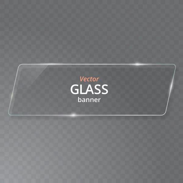 Placa de vidrio transparente Mock Up. Ver a través de banner. Banner de plástico con reflexión y sombra . — Vector de stock