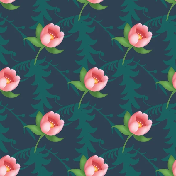 Shabby Chic Vintage Tulpen Vintage nahtlose Muster, klassische Chintz Blumen wiederholen Hintergrund für Web-und Print — Stockvektor