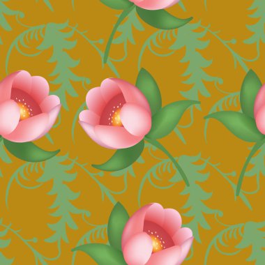 Eski püskü şık vintage Lale vintage seamless modeli, klasik basma çiçek tekrar arka plan web ve baskı için