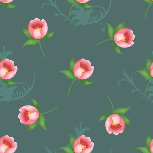 Shabby chic vintage tulpaner vintage sömlösa mönster, klassiska chintz blommig upprepa bakgrund för webb och print — Stock vektor