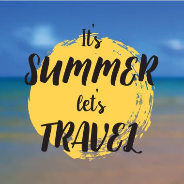 Bu s yaz izin seyahat s. Deniz kenarındaki güzel görünümü Poster. Tipografi ile vektör arka plan.