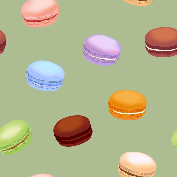 Padrão sem costura com cookies macaroon coloridos. Ilustração vetorial . — Vetor de Stock