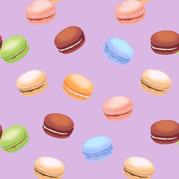 Motif sans couture avec des biscuits macarons colorés. Illustration vectorielle . — Image vectorielle