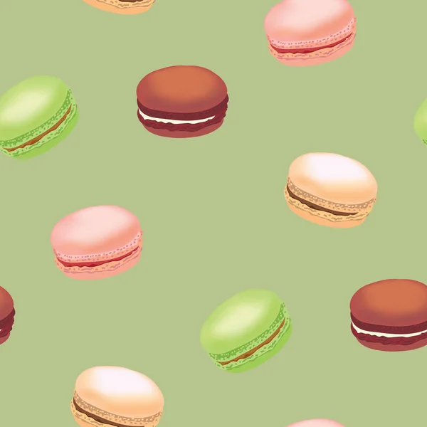 Motif sans couture avec des biscuits macarons colorés. Illustration vectorielle . — Image vectorielle