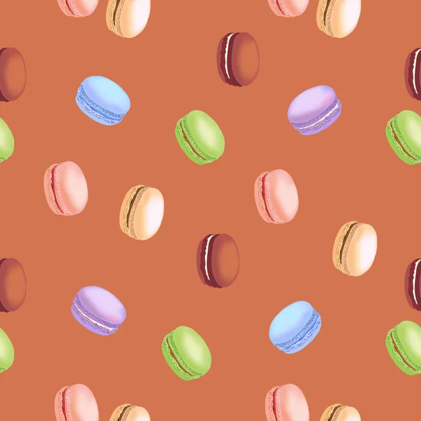 Motif sans couture avec des biscuits macarons colorés. Illustration vectorielle . — Image vectorielle