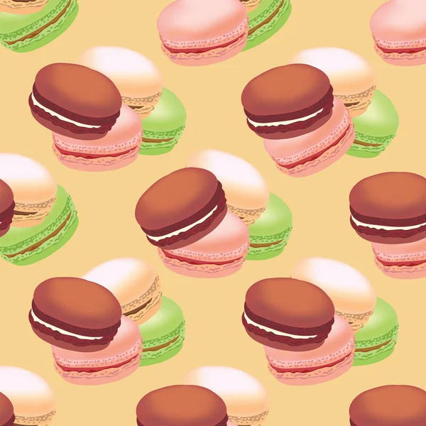 Motif sans couture avec des biscuits macarons colorés. Illustration vectorielle . — Image vectorielle