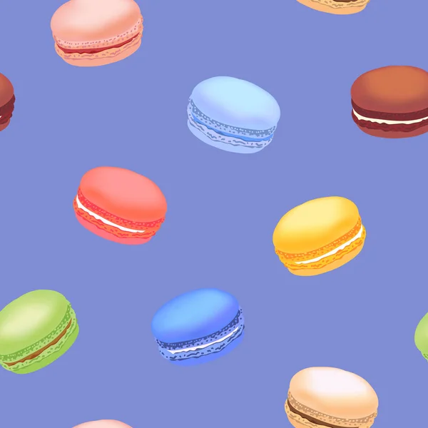 Seamless mönster med färgglada macaroon cookies. Vektorillustration. — Stock vektor