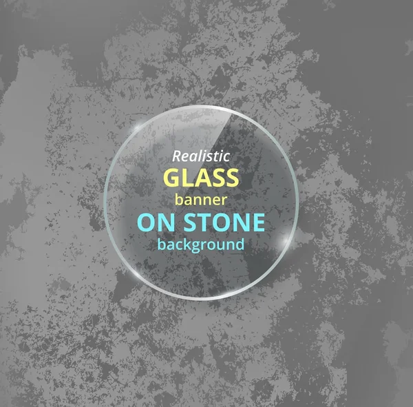 Banner de vidrio realista sobre fondo de hormigón. Piedra . — Vector de stock