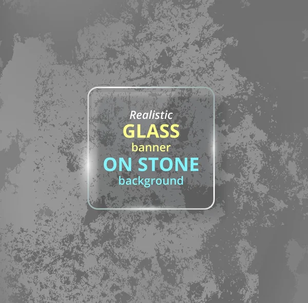 Realistisches Glasbanner auf Betongrund. Stein. — Stockvektor