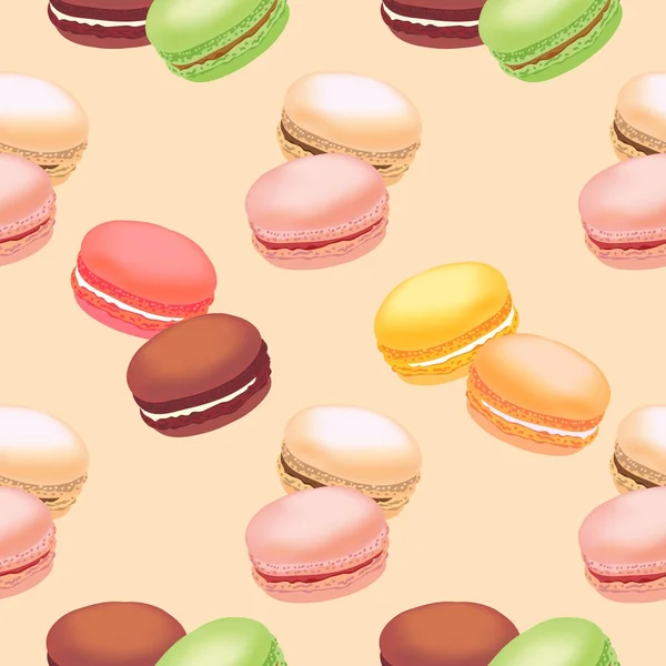 Seamless mönster med färgglada macaroon cookies. Vektorillustration. — Stock vektor