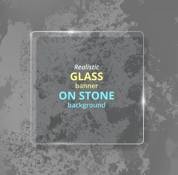 Realistic glass banner on concrete background. Stone. — Stock Vector