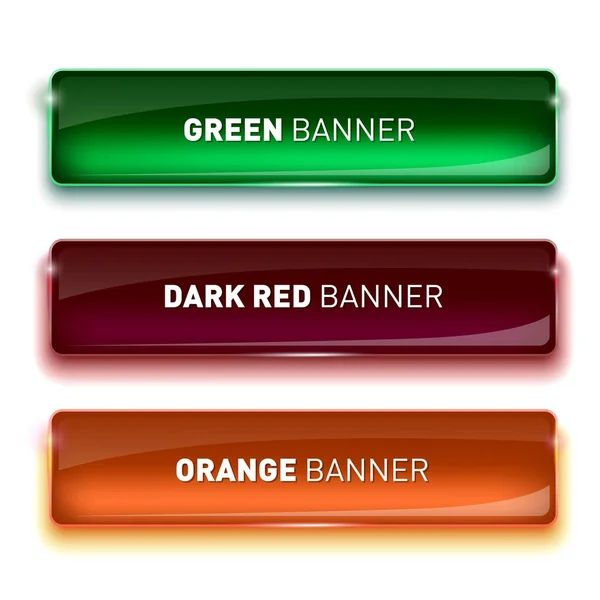 Vector illustration of Set of glass green, dark red and orange banners for your design. — Stock Vector