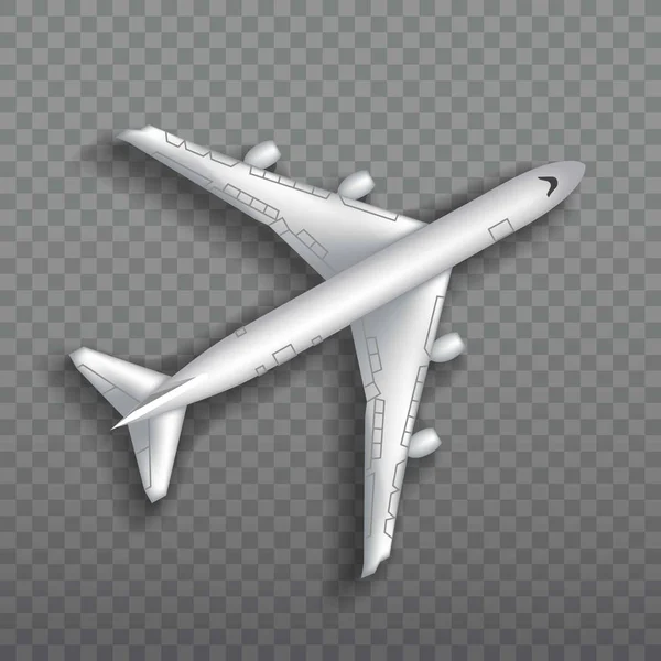 Vliegende straalvliegtuigen, vliegtuig, vliegtuig. Bovenaanzicht van gedetailleerde realistische air passagiersvliegtuig geïsoleerd op transparante achtergrond. — Stockvector