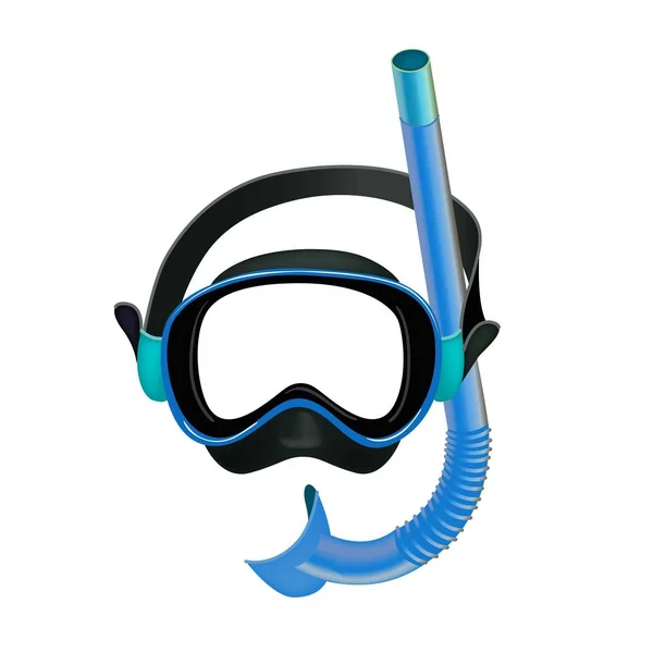 Máscara de mergulho azul, tubo de mergulho, equipamento de natação, snorkeling — Vetor de Stock