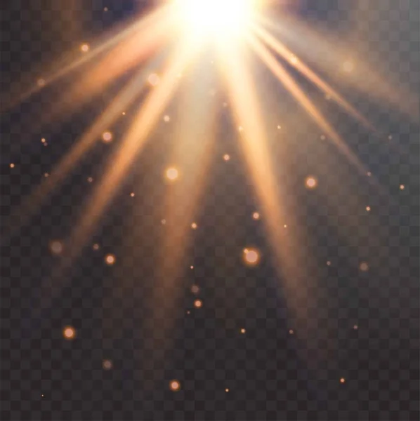 現実的な太陽フレア。スター バースト ベクトル、透明な白色光 — ストックベクタ