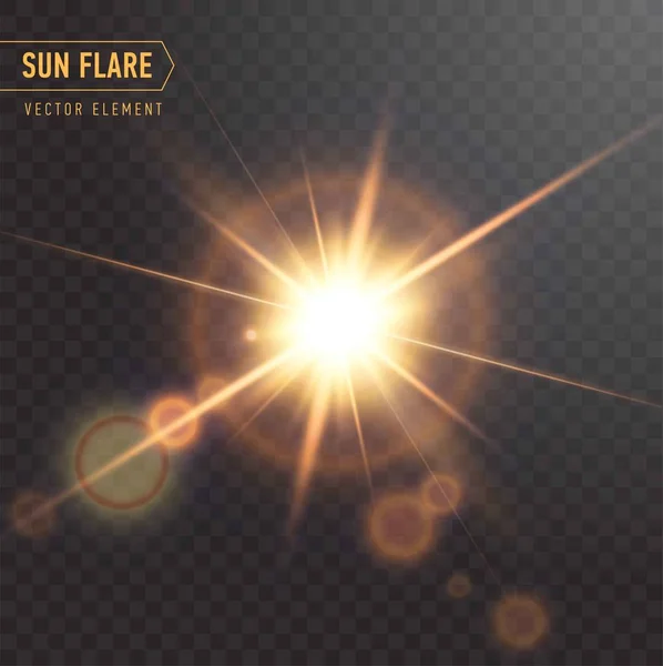 Um clarão de sol realista. vector starburst, luz branca transparente — Vetor de Stock