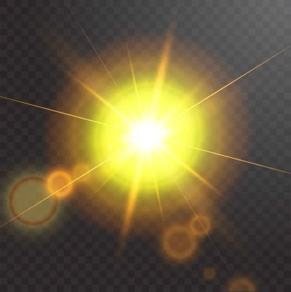 Una llamarada realista del Sol. vector starburst, luz blanca transparente — Archivo Imágenes Vectoriales