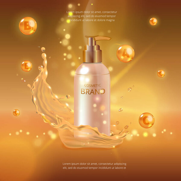 Digital vector collagen oil essence mockup on, with your brand, ready for print ads or magazine design.