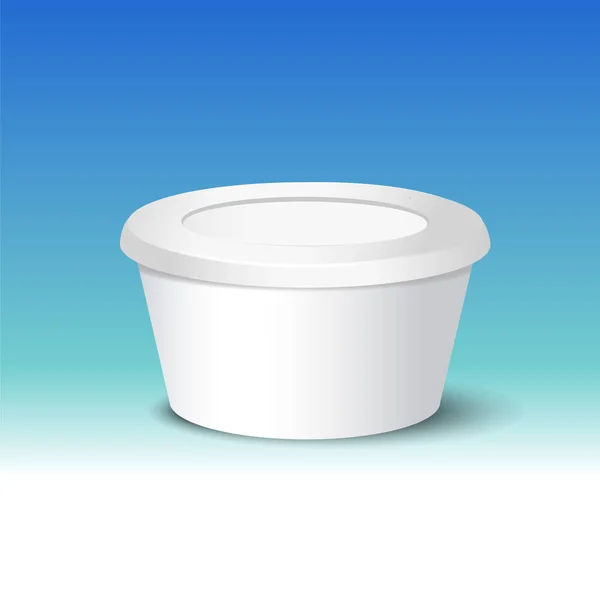 Vektör gerçekçi yoğurt, dondurma veya ekşi krema paketi üzerinde beyaz backgrounnd. 3D çizim. Kadar izole kap alay. Tasarım şablonu. Yan görünümü. Perspektif azalan — Stok Vektör