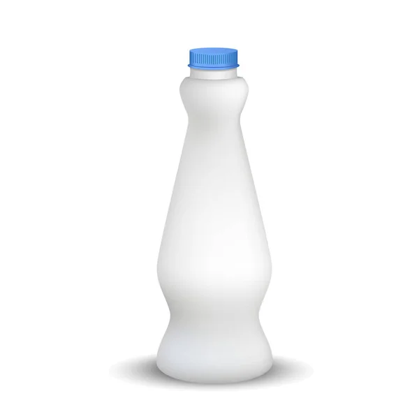 Botella de plástico brillante blanco con tapón de rosca para productos lácteos leche, yogur de bebida, crema, postre. Plantilla de maqueta de embalaje realista. Vista frontal. Ilustración vectorial . — Archivo Imágenes Vectoriales