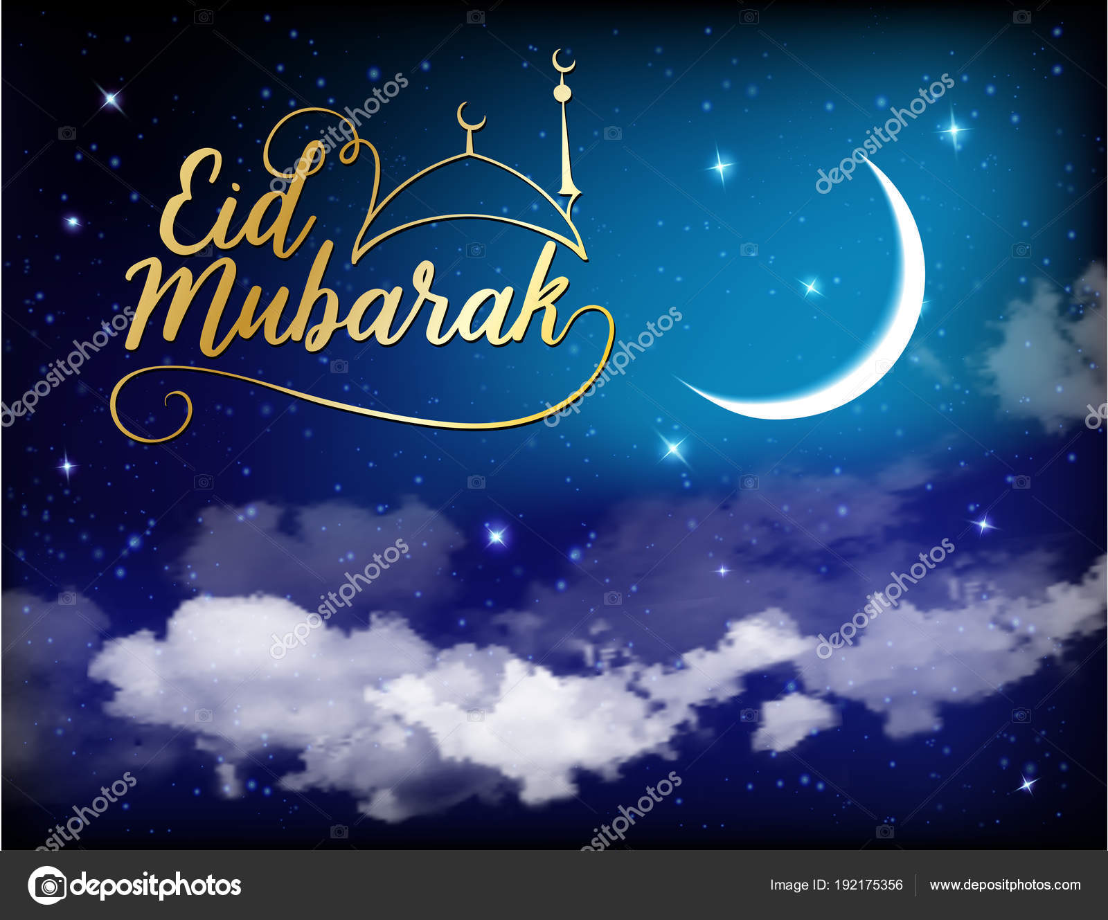 Aïd Moubarak fond avec lune et étoiles, Ramadan Kareem ...