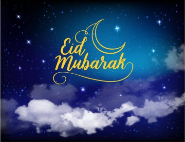 Eid Mubarak ve arka plan ay yıldız, Ramazan Kareem.
