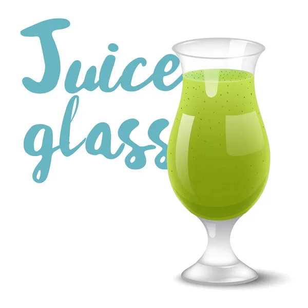 Illustrazione vettoriale dell'icona della bevanda con frutta. Succo di kiwi realistico in vetro su sfondo bianco . — Vettoriale Stock