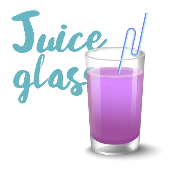 Illustrazione vettoriale dell'icona della bevanda con frutta. Succo di mirtilli realistico in vetro su sfondo bianco . — Vettoriale Stock