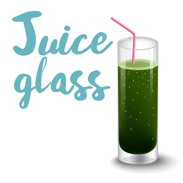 Ilustración vectorial del icono de la bebida con fruta. Jugo realista de kiwi en vidrio sobre fondo blanco . — Vector de stock