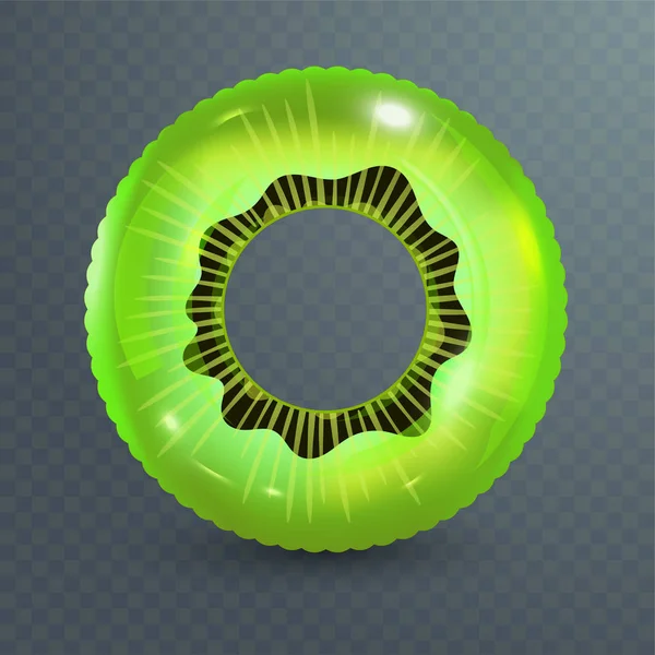 Simma ring. Uppblåsbara gummi leksak. Realistiska summertime illustration. Kiwi design. Ovanifrån simning cirkel för ocean, havet, pool. — Stock vektor