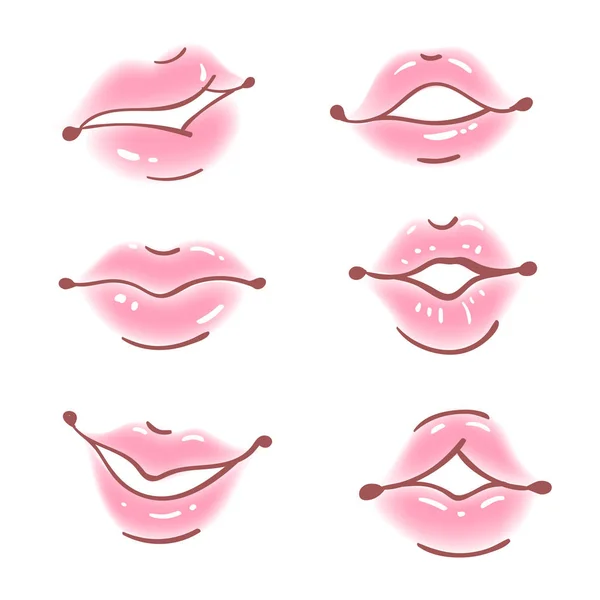 Conjunto de lábios vetoriais em estilo cartoon. Boca realista — Vetor de Stock