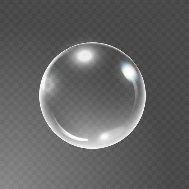 Büyük şeffaf cam küre kamaşma ve gölge ile. Gerçekçi sabun köpüğü. Şeffaflık sadece vektör dosyası