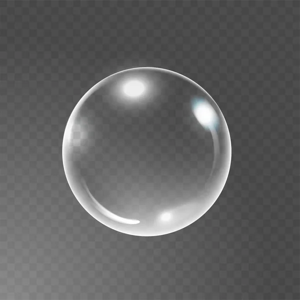 大透明玻璃球与瞪和阴影。真实的肥皂泡沫。仅在矢量文件中透明 — 图库矢量图片