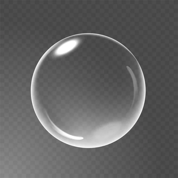 Grande esfera de vidro transparente com clarões e sombra. Bolha de sabão realista. Transparência apenas no arquivo vetorial —  Vetores de Stock