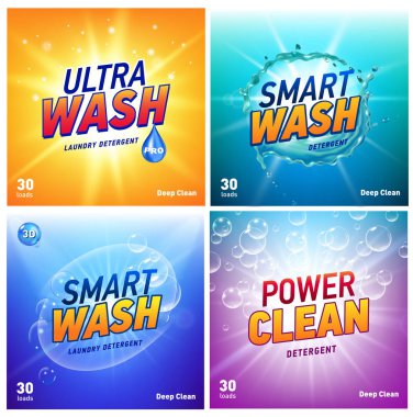yaratıcı Çamaşırhane deterjan konsept tasarım şablonu kümesi ambalaj
