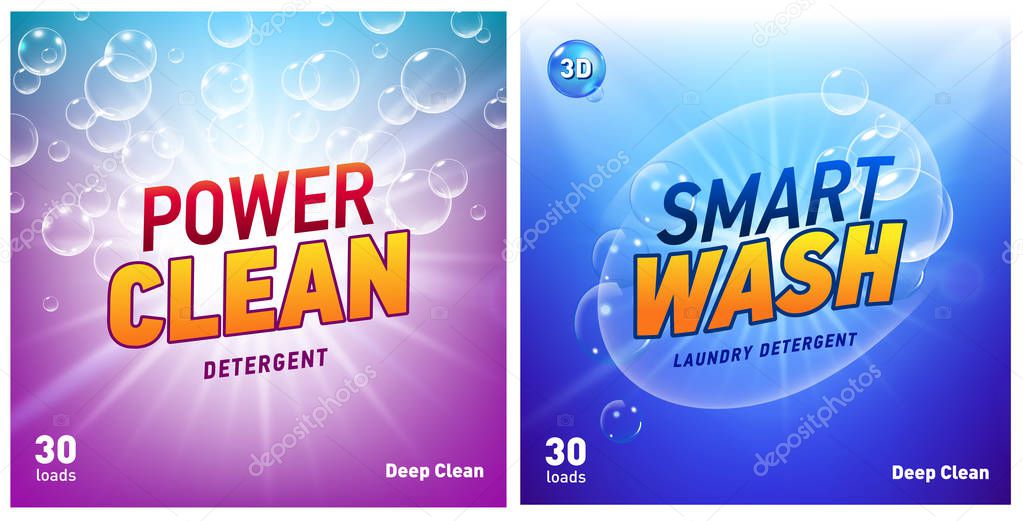Creative laundry detergent concept packaging design template set. Vector illustration