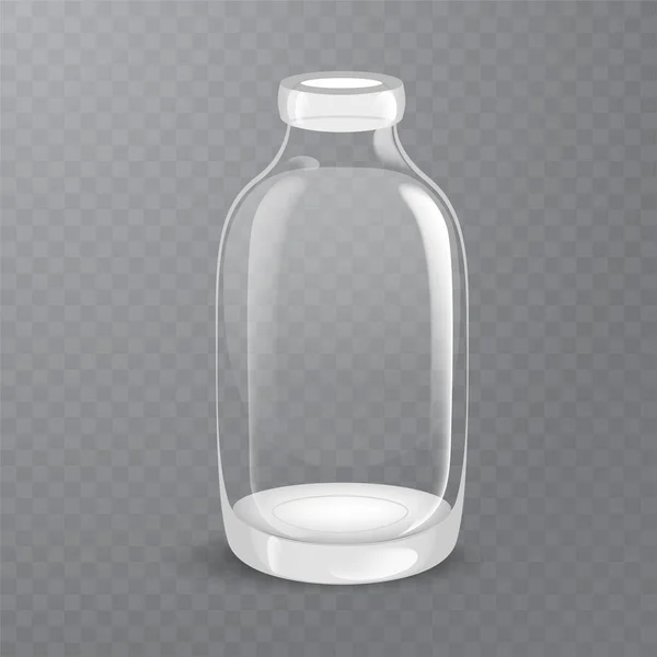 Modelo de garrafa de vidro transparente de altura vazia, preenchido com água destilada ou solução salina. Coleção de embalagens. Ilustração vetorial . — Vetor de Stock