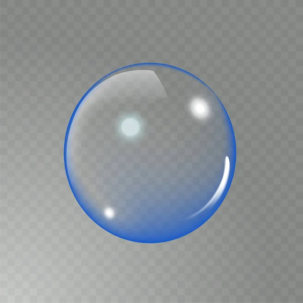 Grande sphère en verre transparent avec reflets et ombre. Bulle réaliste de savon. Transparence uniquement dans le fichier vectoriel — Image vectorielle