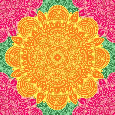 Çiçeksel güdüleri olan kusursuz etnik düzen. Kumaş ve kağıt için mandala stilize baskı şablonu. Boho şık tasarım. Yaz modası.