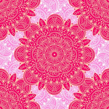 Çiçeksel güdüleri olan kusursuz etnik düzen. Kumaş ve kağıt için mandala stilize baskı şablonu. Boho şık tasarım. Yaz modası.