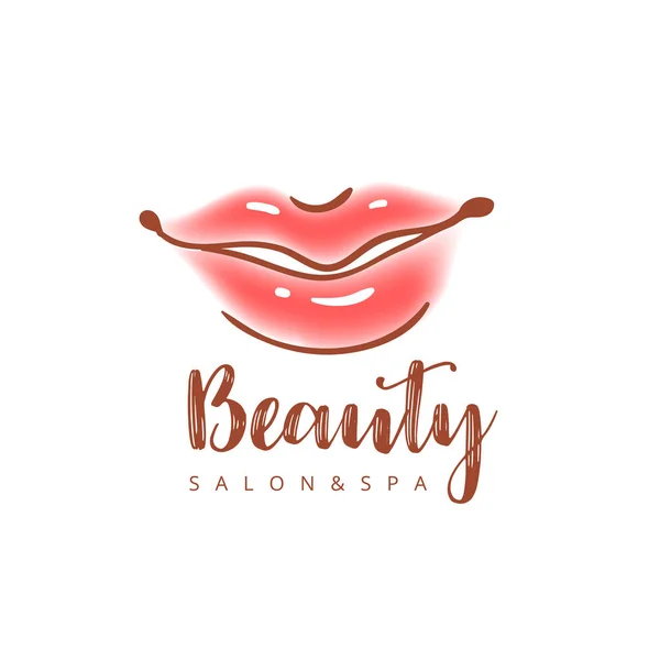 Illustration av färgglada womens läppar. Abstrakta vector tecken Logotypdesign. Trendiga koncept för kosmetika produkten, kosmetologi förfaranden, läppstift etikett, skönhetssalong, makeup stylist. — Stock vektor