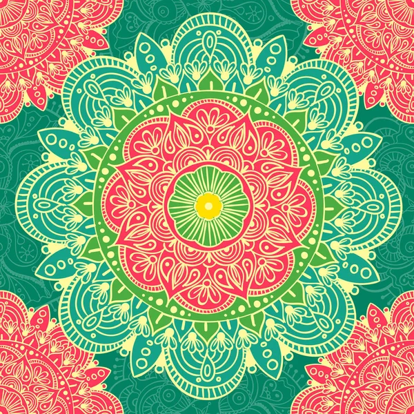 Nahtlose ethnische Muster mit floralen Motiven. Mandala stilisierte Druckvorlage für Stoff und Papier. Boho schickes Design. Sommermode. — Stockvektor