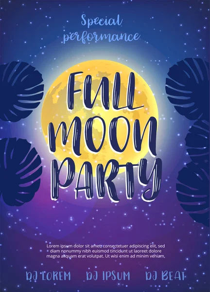 Full Moon Beach parti el ilanı. Vektör tasarım Eps 10 — Stok Vektör