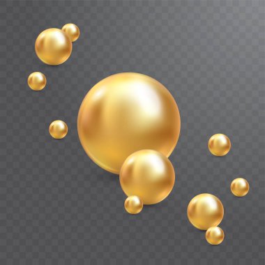 Tasarımınız için Vektör İllüstrasyonu. Altın inci vektör resimli lüks, parlak mücevher arka planı. Güzel parlak doğal inciler. Nacreous ve yanardöner. Şeffaf