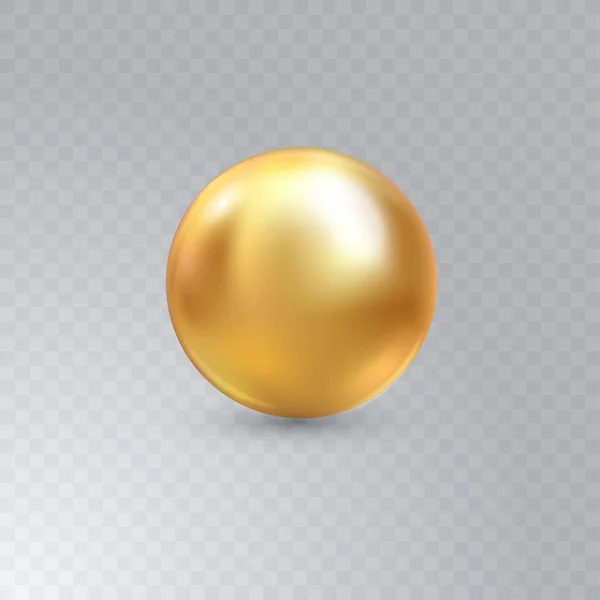 Vektor-Illustration von einzelnen glänzenden natürlichen goldenen Austernperlen mit Lichteffekten isoliert auf transparentem Hintergrund. schöne 3D glänzende realistische Perle für luxuriöse Accessoires. — Stockvektor