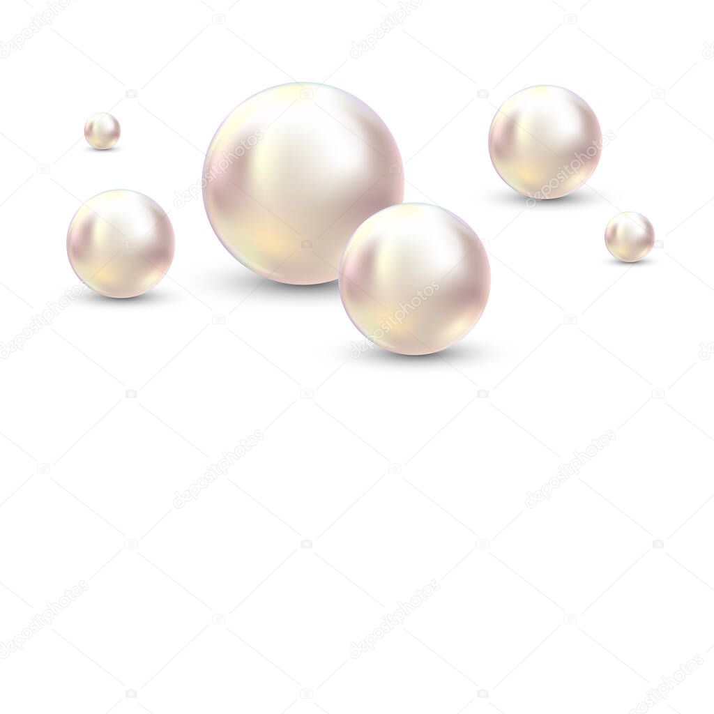 Vector Illustration for your design. Luxury beautiful shining jewellery background with white pearls vector illustration. Beautiful shiny natural pearls. With transparent glares and highlights for