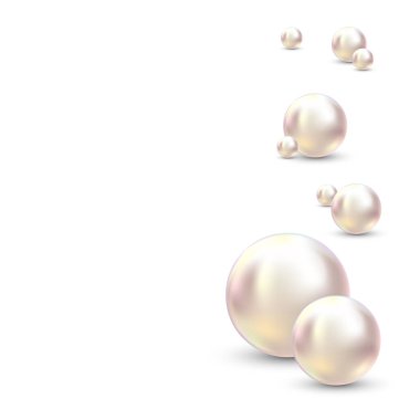 Tasarımınız için Vektör İllüstrasyonu. Lüks, parlak mücevher arka planda beyaz inci vektör çizimi. Güzel parlak doğal inciler. Şeffaf parlaklıklar ve röflelerle