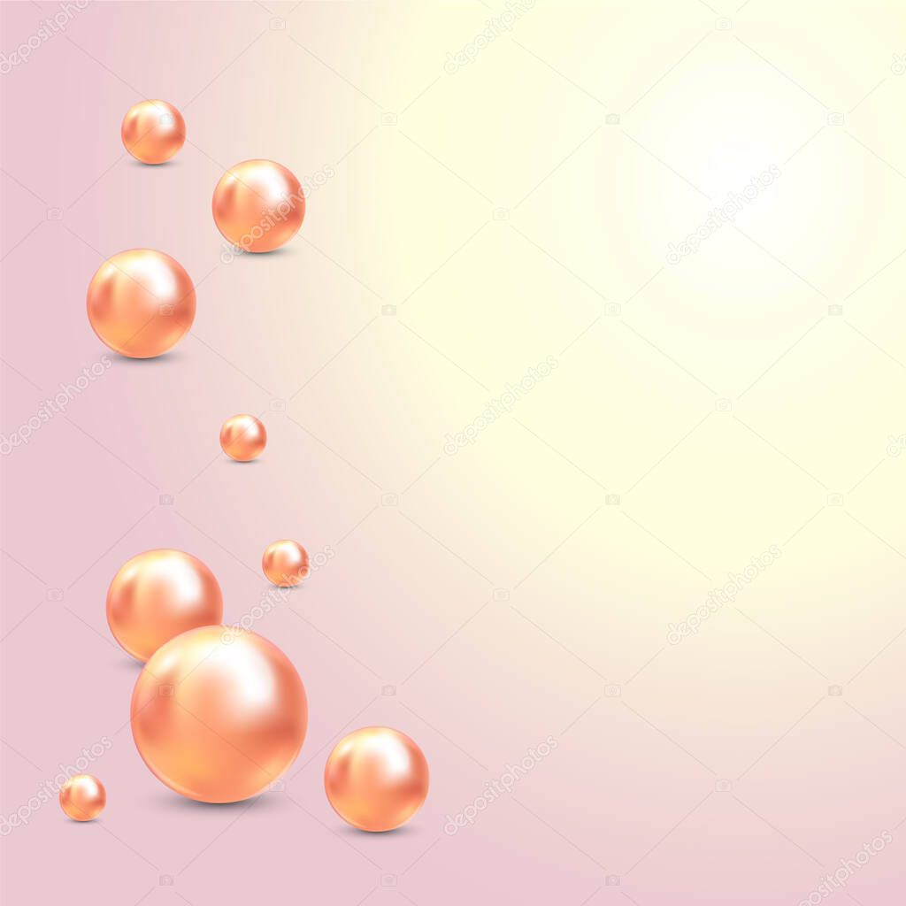 Vector Illustration for your design. Luxury beautiful shining jewellery background with pink pearls vector illustration. Beautiful shiny natural pearls. With transparent glares and highlights for