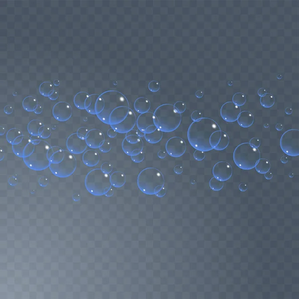 Fondo de burbujas de jabón, ilustración vectorial. Set de burbujas de agua limpia, jabón, gas o aire con reflexión sobre fondo transparente. Realista bajo el agua . — Vector de stock