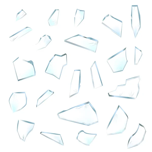 Розбиті скляні шматки. Розсипане скло на білому тлі. Векторна реалістична ілюстрація — стоковий вектор